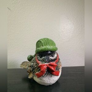 Christmas Bird with Hat and Scarf Holiday Figurine Snowflakes
